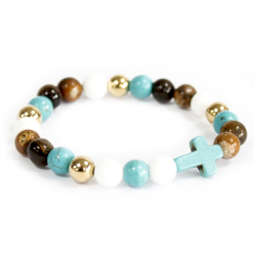 3x Turquoise Cross / Perlas reales - Pulsera de piedras preciosas
